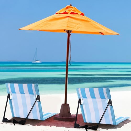 Karenhi 2 Pcs Stripes Foldable Pool Chairs Portable Folding Beach Chairs for Edge of Pool Portable Flip Poolside Chair f...