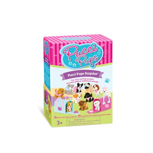 Pucci Pups – Collectible Puppy Set – 6 Toy Dogs Included – Carrier Purse – Food Bowls & Accessories 3+ Years