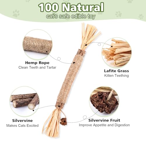 WOUSEDO 6 Pack Silvervine Sticks Cat Toy, Natural Chew Stick for Dental Care Teeth Cleaning,Matatabi Cat nip Treat Toys fo...