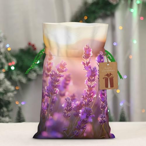 WXYBMDP Colored Flowers Print Christmas Drawstring Bags Xmas Candy Bags Reusable Party Gifts Wrapping Bags