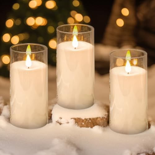NICEME Flickering Flameless Candles with Remote Control Timer Unbreakable Acrylic Battery Operated LED Candles with Flicke...