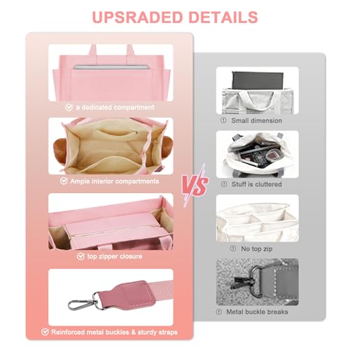 Canvas Tote Bag for Women With Pockets, Laptop Work Crossbody Purses Everything Shoulder Tote Bag Everyday Satchel Handbags