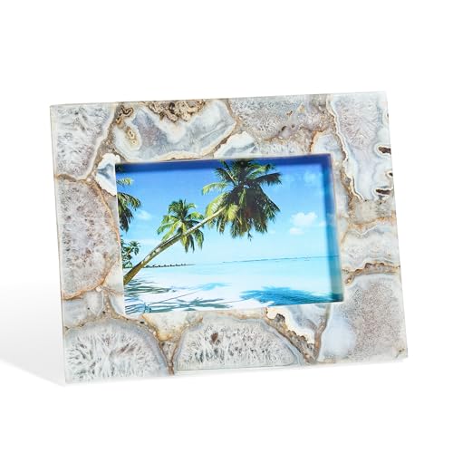 Natural Blue Agate 5x7 Photo Frame | Hand-Polished Luxury Crystal Picture Frame for Tabletop | Elegant Geode Stone Display...