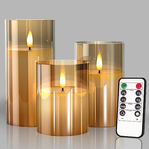 Tyawon Glass Battery Operated LED Flameless Candles with Remote and Timer, Real Wax Candles Warm Color Flickering Light fo...
