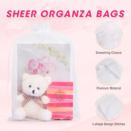 ANZNKU 50 Pack White Organza Bags 8x12 in, Small Gift Bags Bulk for Wedding Baby Shower Birthday Candy Party Favors, Sheer...