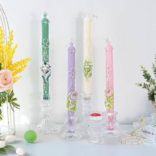 Sungmor Handcrafted Decorative Taper Candles – 9 Inch Floral Embossed Set of 4, Elegant Wedding & Home Décor Candles, Mult...