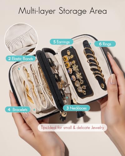 VLANDO Travel Jewelry Case,2-Layer Jewelry Organizer for Travel,Mothers Day Mom Gifts,Multi-Compartment Jewelry Storage fo...