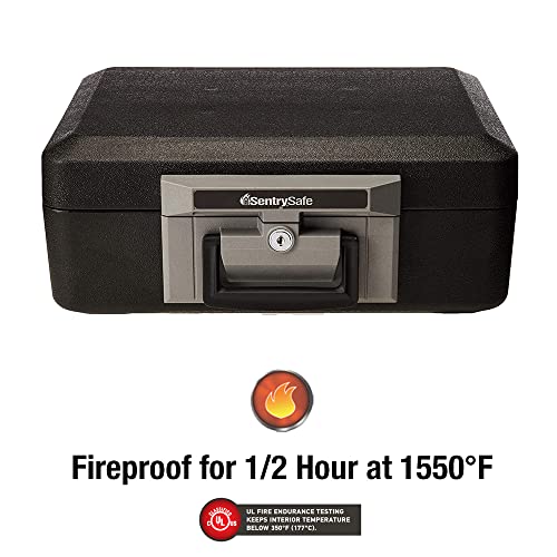 SentrySafe Fireproof Safe Box with Key Lock, Chest Safe with Carrying Handle to Secure Money, Jewelry, Documents, 0.25 Cub...