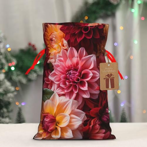 WXYBMDP Colorful Flower Print Christmas Drawstring Bags Xmas Candy Bags Reusable Party Gifts Wrapping Bags