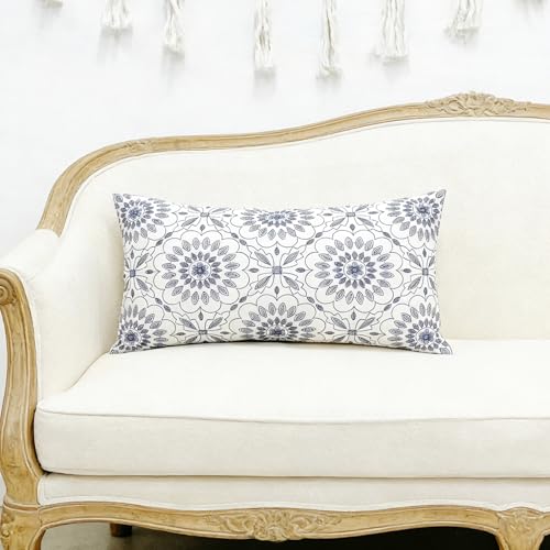 Slow Cow Embroidery Decorative Lumbar Throw Pillow Cover for Couch Sofa Bedroom Geometric Flower Pattern Cushion Cover 12 ...