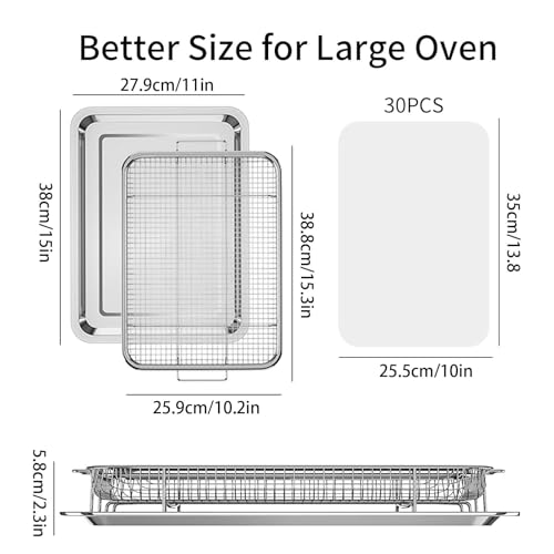 Air Fryer Basket for Oven, OPENICE 15.3" x 11.0" Large Air Fryer Tray and Pan with 30PCS Parchment Papers, Stainless Steel...