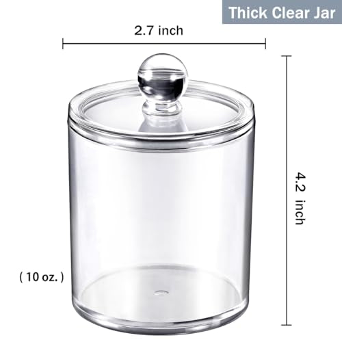 SheeChung Clear Acrylic Qtip Holder with Labels–Shatterproof Plastic Apothecary Jars for Bathroom Organization–Vanity Cott...