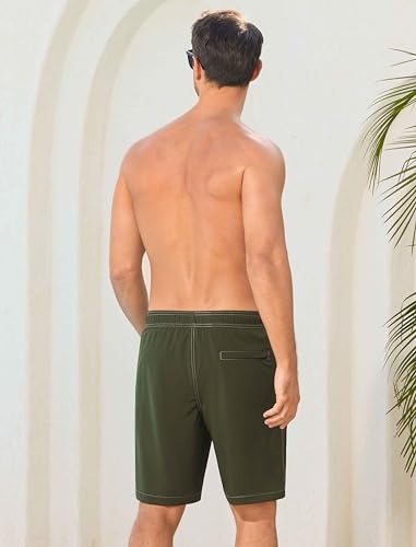 SILKWORLD Mens Swim Trunks with Compression Liner Quick Dry Board Shorts 9" Stretch Bathing Suits with 4-Hole Waistband