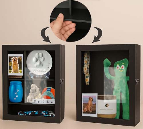 Sofunii Pet Memorial Shadow Box with Shelves,12 * 16 Inch Deep Memory Display Case,Personalized Keepsake Frame for Dog & C...
