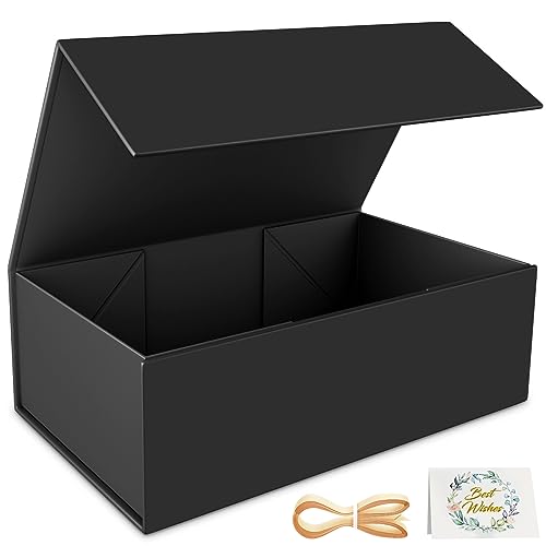 RYDDOY Black Gift Box, 9.5x6x3'' Gift boxes for Presents with Lids Magnetic Closure Rectangle Collapsible for Groomsman Pr...
