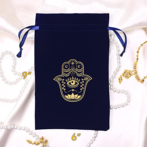 ARTSY CRAFTS 6x9" Hamsa Hand Velvet Jewelry Pouch Gift Bags, Fatima Hand Evil Eye Velvet Drawstring Oracle Tarot Card Rune...