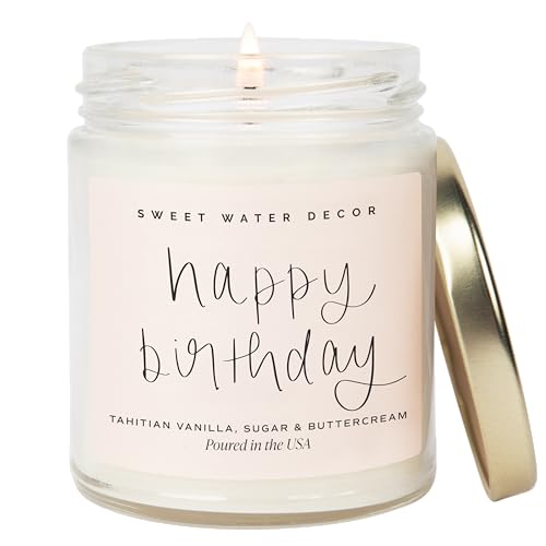 Sweet Water Decor Happy Birthday Soy Candle - Vanilla Sugar & Buttercream Sweet Scented Happy Birthday Candle Gift for Mo...