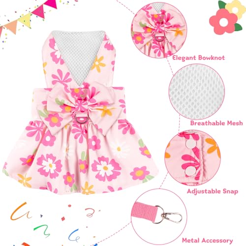 BAOBICUTE Dog Dress Harness Dresses Leash Set for Small Dogs Cute Girl Dog Clothes with Bowknot Puppy Outfits for Shih Tzu...