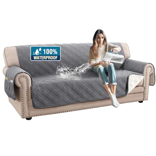 H.VERSAILTEX 100% Waterproof Couch Covers for 3 Cushion Couch Sofa Modern Sofa Slipcovers with Elastic Straps Thick Soft F...