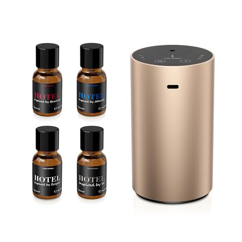 Airversa Waterless Essential Oil Diffusers Starter Kit with 4 x 10mL Hotel Scent Fragrance Oil, Aluminum Housing, Battery ...