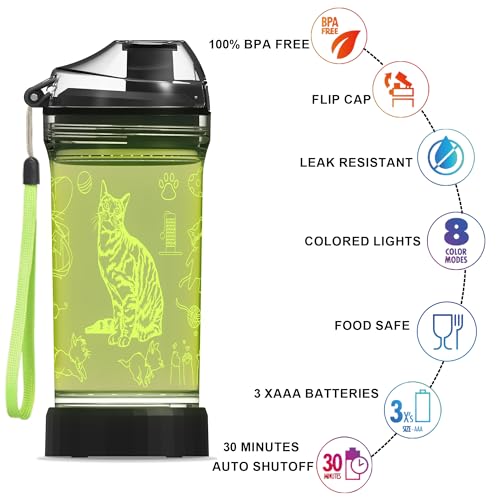 OkiyiD Kids Water Bottle, Cat-themed Light-Up Sport Cup with 3D Glowing LED Cat Light – 14 OZ Tritan BPA-Free - Kids Gift ...
