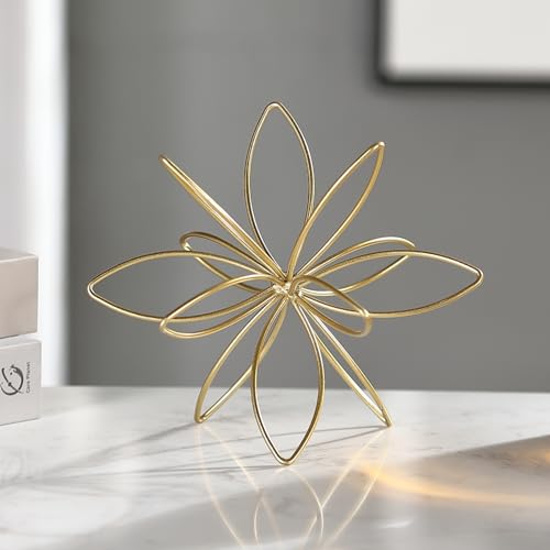 MOCOME 8" Gold Decorative Sphere, Metal Floral Tabletop Sculpture, Abstract Tabletop Decorative Ball for Home Metal Sphere...