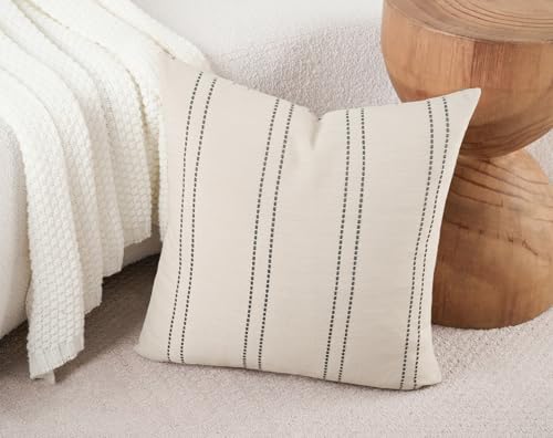 HOMFINER Decorative Throw Pillow Covers 20x20 Inch Set of 2 Linen Striped Accent Neutral Beige Farmhouse Boho Square Cushi...