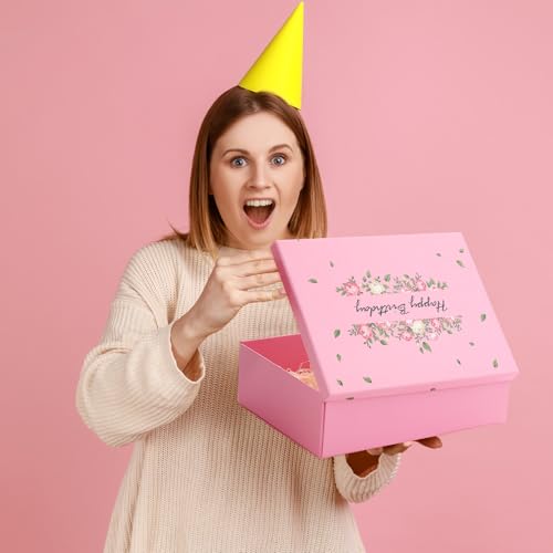 Ctosree 13 Inch Large Luxury Birthday Gift Boxes with Lids for Presents Pink Bow Ribbon Floral Style Gift Box Empty for Bi...