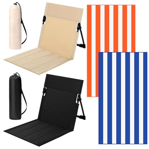 Yalikop 4 Pcs Foldable Seat for Poolside Chairs with Bag Portable Outdoor Beach Chairs with 30" x 60" Stripe Pool Beach To...