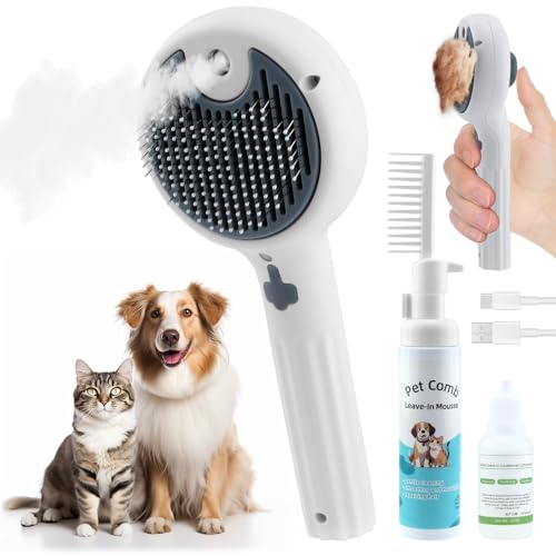 Pet Steam Brush for Dog & Cat, 3-in-1 Steam Grooming Comb - Dog Steam Brush for shedding, Brushes for Indoor Cats Steam fo...