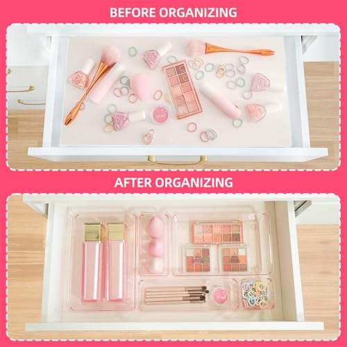 Trotianingyu Kitchen Desk Drawer Organizers Storage for Office, Small Acrylic Vanity Trays Makeup Organizer for Drawer Bat...