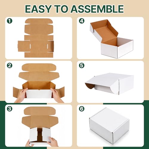 Ovlospa 9x6x3 inch Shipping Boxes 25 Pack, White Mailer Corrugated Cardboard Boxes Commerce Packaging Boxes for Storage Bo...