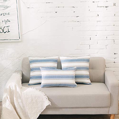 NATUS WEAVER Set of 2,Stripe Pillow Case Soft Linen Rectangle Decorative Throw Cushion Cover Pillowcase with Invisible Zip...