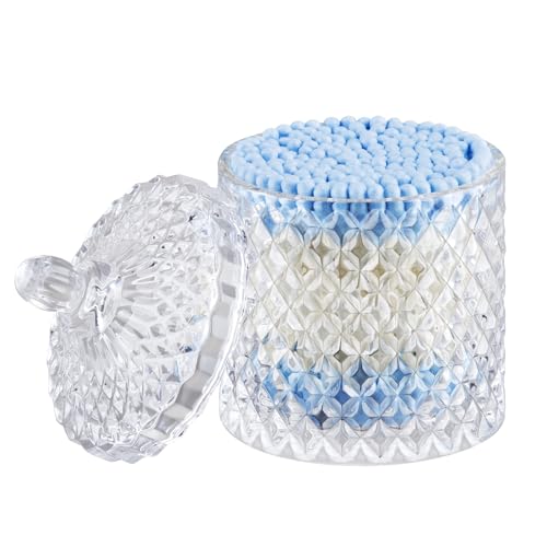 ALAMHI Q tip and Cotton Ball Holder Glass Apothecary Jar with lid, Small Bathroom Vanity Organizer and Storage Qtip Jar fo...