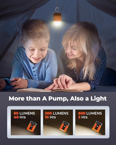ETENWOLF AIR 3 Air Pump for Inflatables with 2600 mAh Battery & Camping Light, Ultra-Fast and Mini Electric Air Pump, Infl...