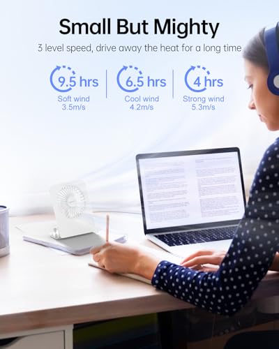 TriPole Desk Fan Small Portable Fan 2000 mAh Rechargeable Battery Ultra Quiet 4.5 Inch Mini Travel Fan with 180° Tilt Fold...
