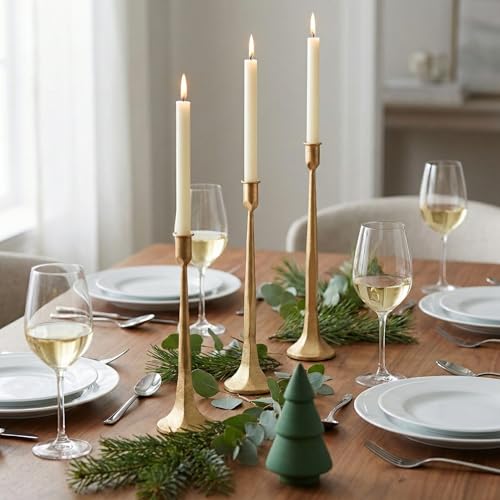 Denique Iron Taper Candle Holder Set of 3, Gold Candlestick Holders Decorative Candle Stand, Tapered Candle Holders Tall S...