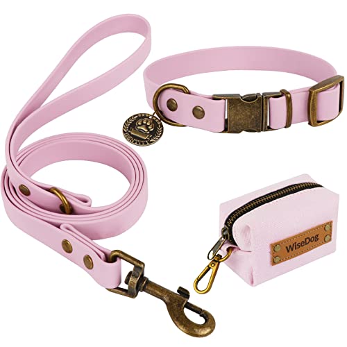 Wisedog Waterproof Dog Collar and Leash Set, Adjustable Puppy Collar with Cute Tag 5FT Dog Leash with Poop Bag for Small M...
