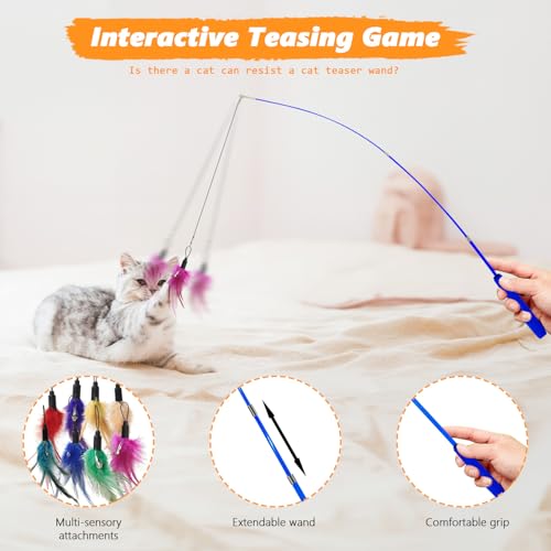 WOWF Cat Toys 24 PCS, Interactive Cats Toys for Indoor Cat, Speedy Tail 2.0 Cat Toy, Silvervine Sticks Feather Mouse Toy f...