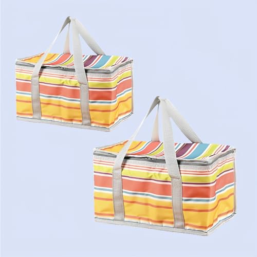 JSLYNB 2pcs Insulated Picnic Bag Reusable Cooler Bags with Zipper Top, Foldable Picnic Basket for Food Storage，Portable Pi...