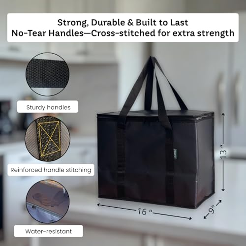 LALABAG 2-Pack Insulated Reusable Grocery Bags – Large Cooler Tote for Cold & Hot Food, Stays Upright, Durable, Foldable f...