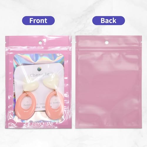 100Pcs 3x4.7 Inch Pink Holographic Bags | Resealable Mylar Pouches for Packaging, Jewelry Storage, Gummies, Cookies & Part...