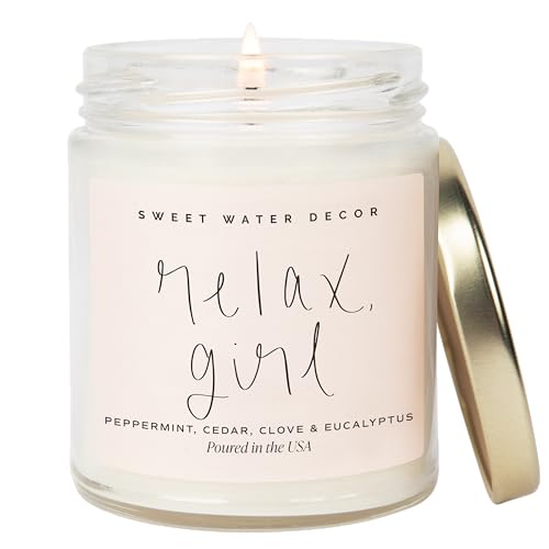 Sweet Water Decor Relax Girl, Peppermint, Cedar, Clove, and Eucalyptus Scented Soy Wax Candle for Home | 9oz Clear Jar, 40...