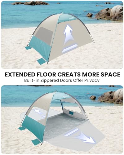 OutdoorMaster Beach Tent Sun Shelter with 2 Ventilated Doors, UPF50+ Easy Setup Beach Tent Canopy for 3 Person, Lightweigh...