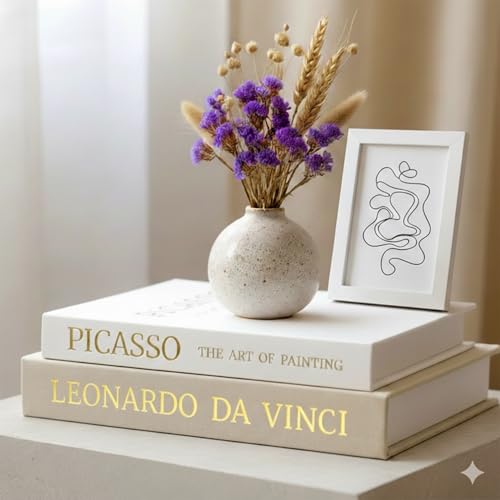 Decorative Books with Picture Frame Set - Set of 2 Decorative Books for Home Decor - Linen Faux/Fake Book for Coffee Tabl...
