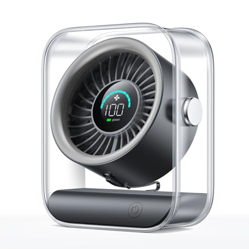 KIMMOO Rechargeable USB Desk Fan, Quiet Table Fan with Turbo Airflow, 100 Speeds, Digital Display, 90° Rotating, Small Bat...