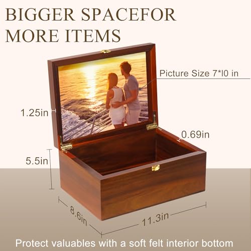 Large Wooden Keepsake Box with Hinged Lid and Photo Frame - Elegant Wedding Memory Box, Ideal for Photos, Letters, Time Ca...