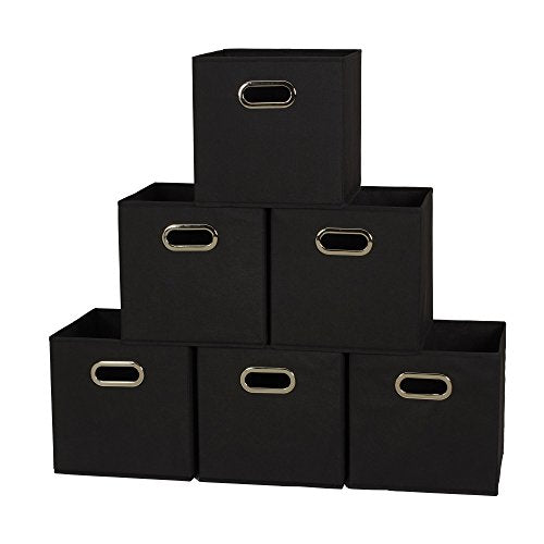 Household Essentials Foldable Fabric Storage Bins 6 Piece Set, Strong Poly-Woven Fabric, Sturdy Chipboard Sides, Grommet F...