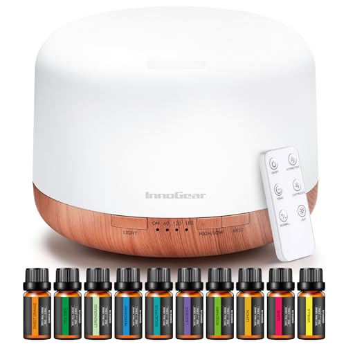 InnoGear Aromatherapy Diffuser & 10 Essential Oils Set, 500ml Essential Oil Diffuser with Remote Control Mother's Gift Ult...