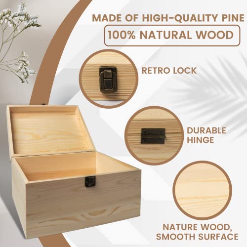 VIKOS Products 10.71x8x5.66-Inch Unfinished Wooden Box with Hinged Lid & Front Clasp for DIY Art Project Crafts Woodcraft ...